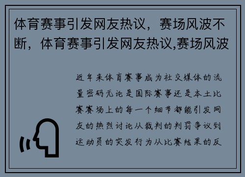 体育赛事引发网友热议，赛场风波不断，体育赛事引发网友热议,赛场风波不断的原因