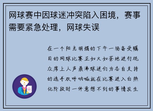 网球赛中因球迷冲突陷入困境，赛事需要紧急处理，网球失误
